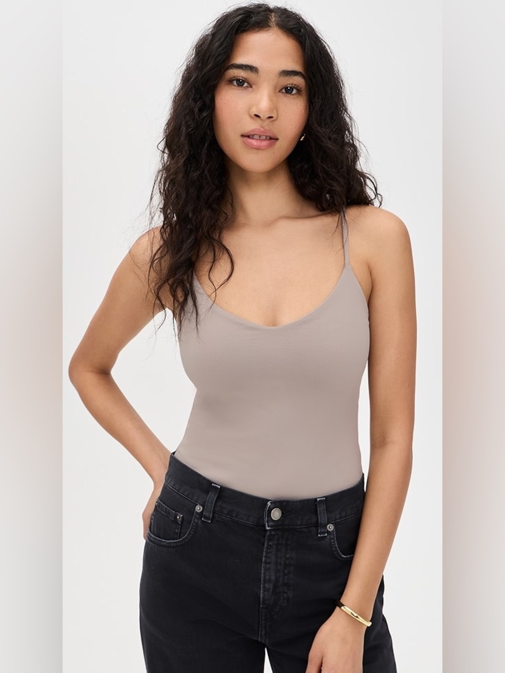 AFRM Taupe V-Neck Spaghetti Strap bodysuit